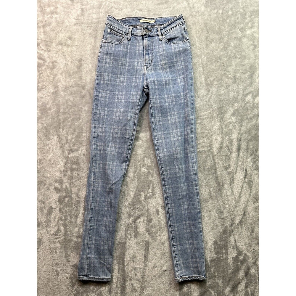 Levis 721 Womens Sz 26‎ Jeans Blue High Rise Skinny Check Plaid Stretch Walking